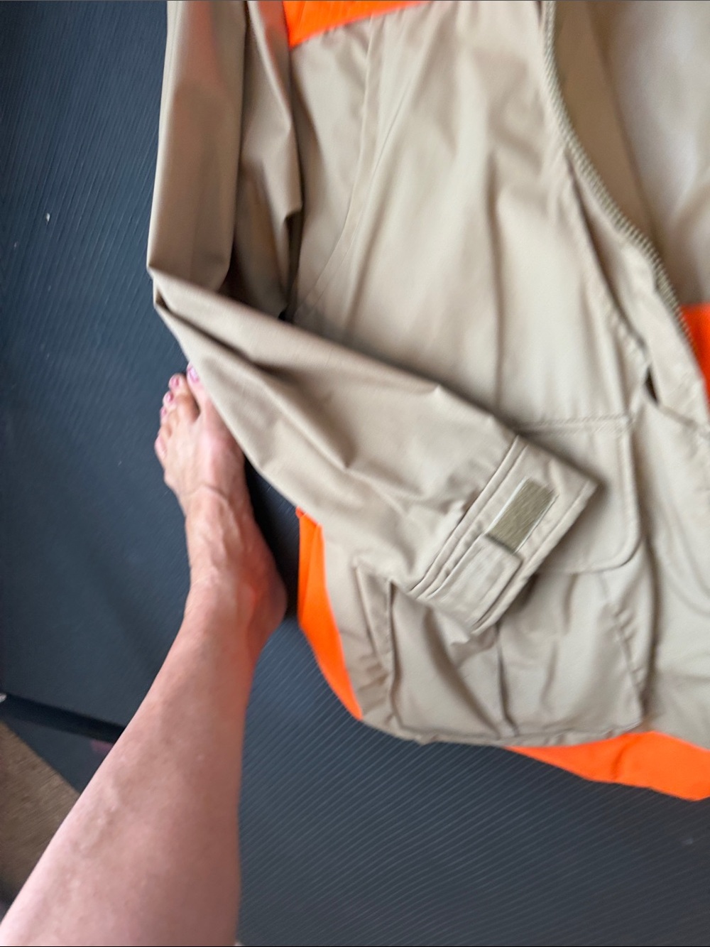 Men's Tan Field Jacket with High-Vis Orange Quilted Shoulders - Picture 7 of 16